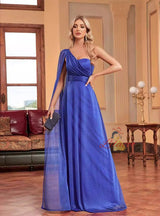Royal Blue One Shoulder Chiffon Prom Dress