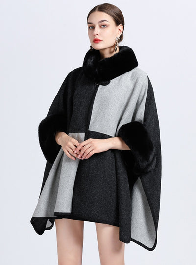 Colour Matching Shawl Cloak Knitted Coat