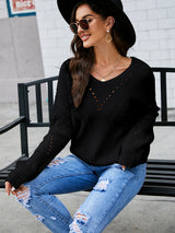 Solid Color Long Sleeve V-neck Sweater