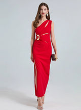 Sexy One Shoulder Sleeveless Metal Slim Dress