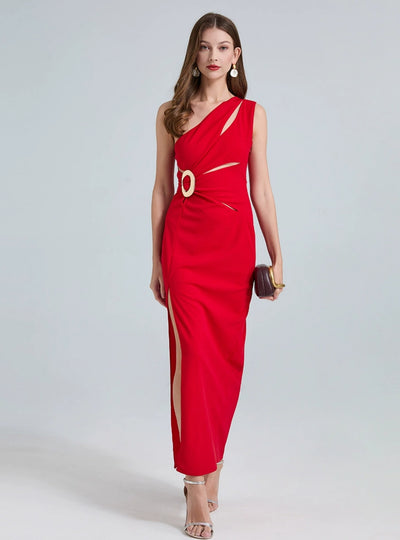 Sexy One Shoulder Sleeveless Metal Slim Dress