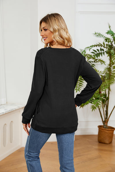 Solid Color Round Neck Casual Long Sleeve T-shirt