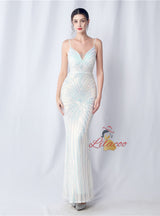 Spaghetti Straps Mermaid Sequins Prom Dress