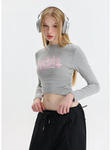 Printed Letters Slim Pleated Top