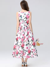 Retro Slim Waist Sleeveless Printed Dress