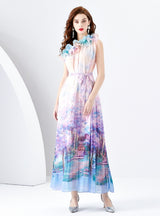 Holiday One-shoulder Wooden Ear Printed Dress