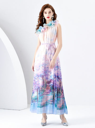 Holiday One-shoulder Wooden Ear Printed Dress