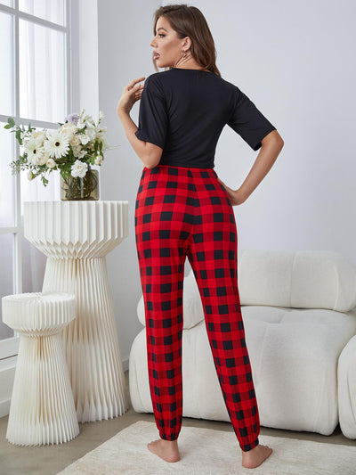 Short-sleeved Plaid Home Suit