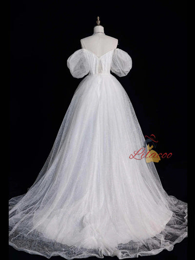 White Sequins Off the Shoulder Pleats Prom Dress