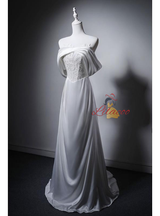 Simple White Satin Lace Strapless Wedding Dress