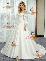 White Satin Short Sleeve Straps Flower Wedding Dress