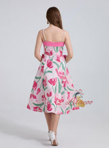 Jacquard Pearl Suspender Bow Stitching Dress