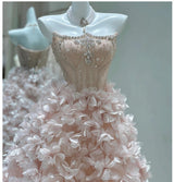 Pink Tulle 3D Flower Beading Quinceanera Dress
