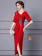 Short Sleeve Split Mother Of The Bride Dress