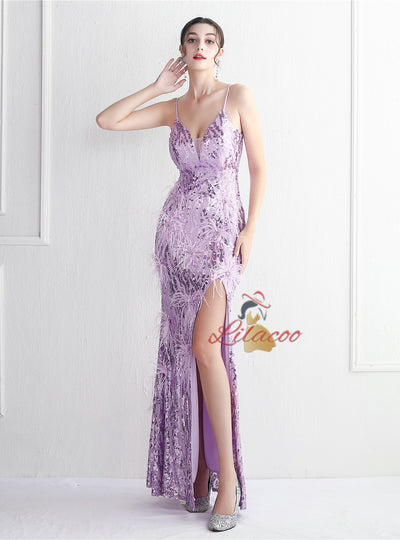 Mermaid Spaghetti Straps Sequins Prom Dress