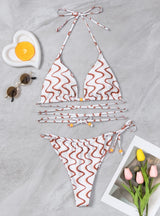 Wavy Printed Bead Two-piece Swimsuit