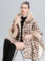 Leopard-point Fur Collar Fringed Knitted Shawl