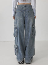 Retro Loose Big Pocket Low Waist Jeans
