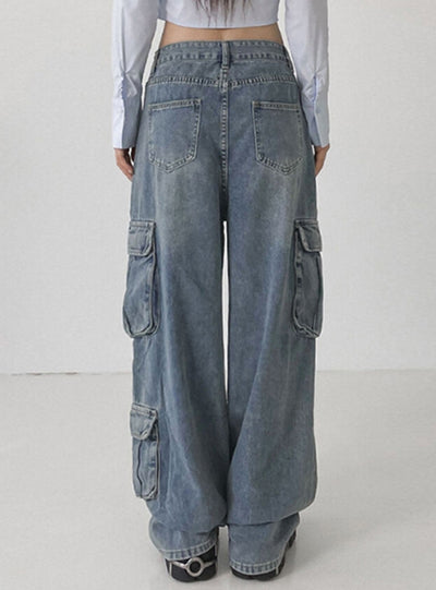 Retro Loose Big Pocket Low Waist Jeans