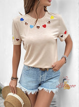 Leisure Love Embroidery Short sleeve T-shirt