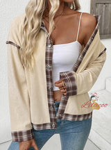 Casual Retro Lapel Plaid Corduroy Stitching Jacket