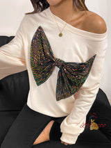 Festival Sequined Bow Round Neck Shirt