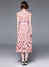 Pink Hollow Lace Party Dress