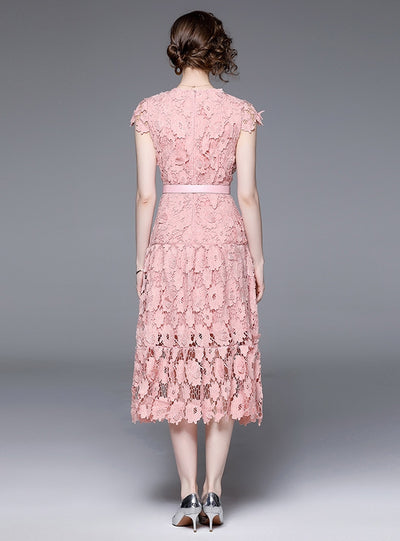 Pink Hollow Lace Party Dress