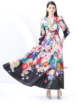 Long Sleeve V-neck Printed Dress