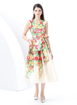 V-neck Sleeveless Long Retro Print Dress