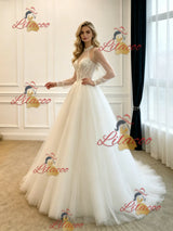 White Tulle Long Sleeve Appliques Wedding Dress