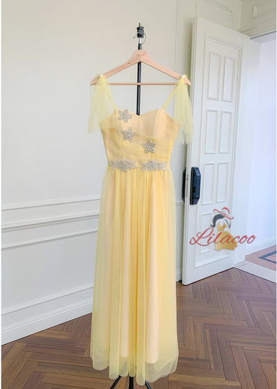 Yellow Mesh Long High Waist Slim Dress