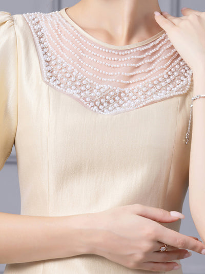 Apricot Short Sleeve Beading Mother Of The Bride Dress