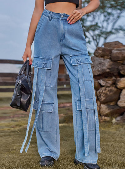 Women Retro Ribbon Casual Jeans