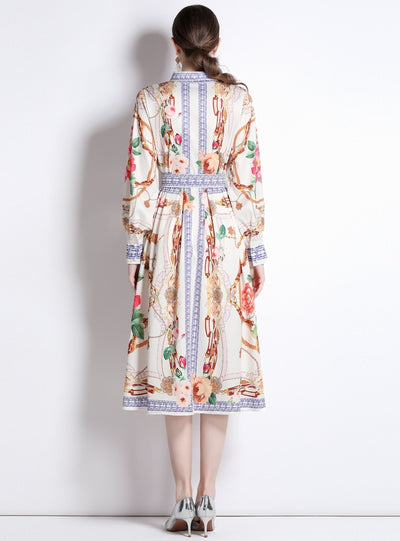 Lapel Slim Fit Mid-length Printed Shirt Dress