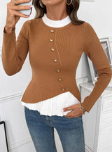 Contrast Stitching Slim Knit Pullover Sweater