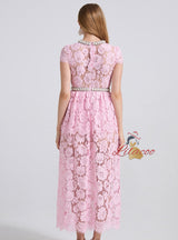 Heavy Industry Beaded Pearl Lace Short Sleeve Dress