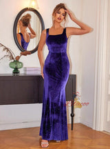 Mermaid Velvet Straps Long Party Dress