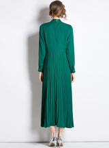 Tie-led Long-sleeved Stitching Big Swing Dress