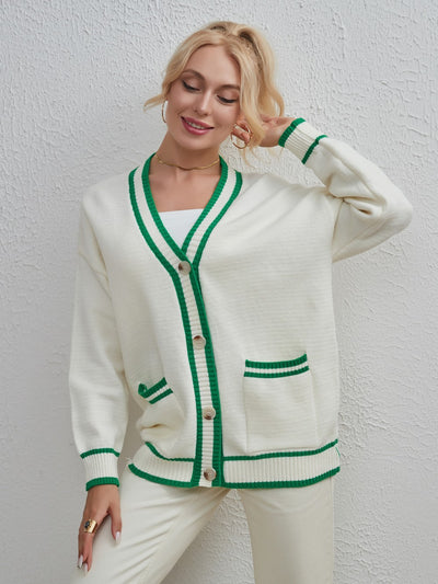 Contrast Cardigan Simple Sweater Coat