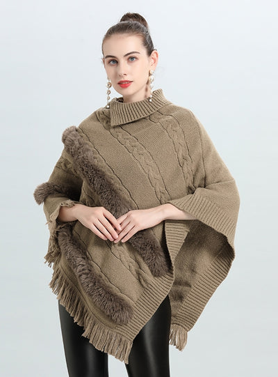 Loose Jacquard Pullover Sweater Cloak Shawl