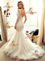 White Mermaid Lace Long Sleeve Wedding Dress