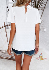 Solid Color Short Sleeve Lace Top