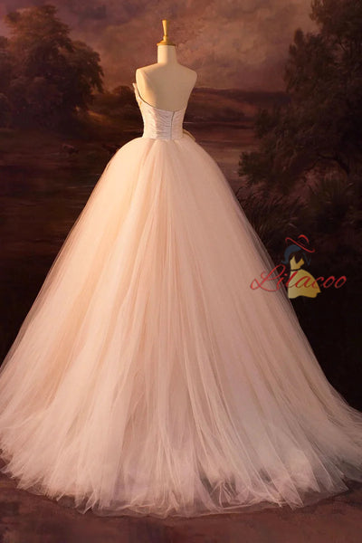 Champagne Tulle Pleats Bow Wedding Dress