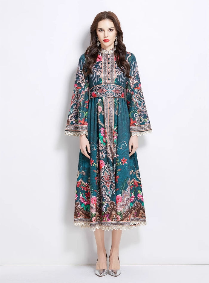 Stand-up collar Flared Sleeves Dress