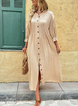 Retro Striped Button Solid Color Dress