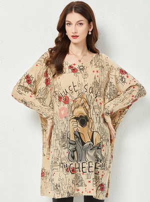 Printed Slim Plus Size Loose Sweater