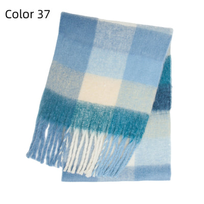Thick-bearded Four-grid Thick Double-sided Plaid Scarf