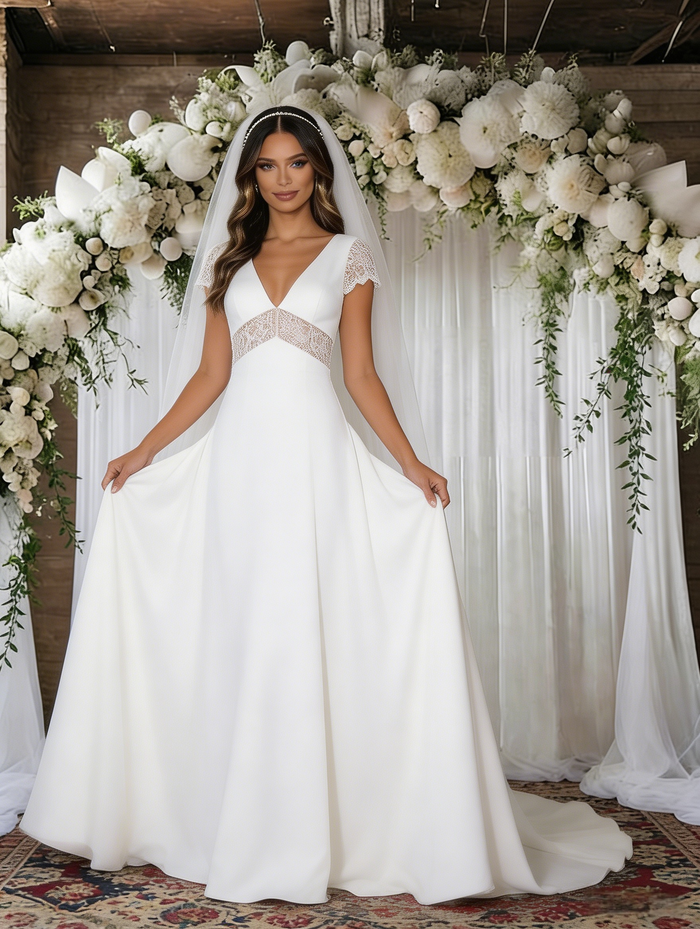 White V-neck Lace Wedding Dress