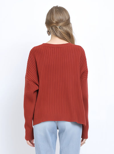 Large Size Loose Round Neck Long Sleeve Sweater